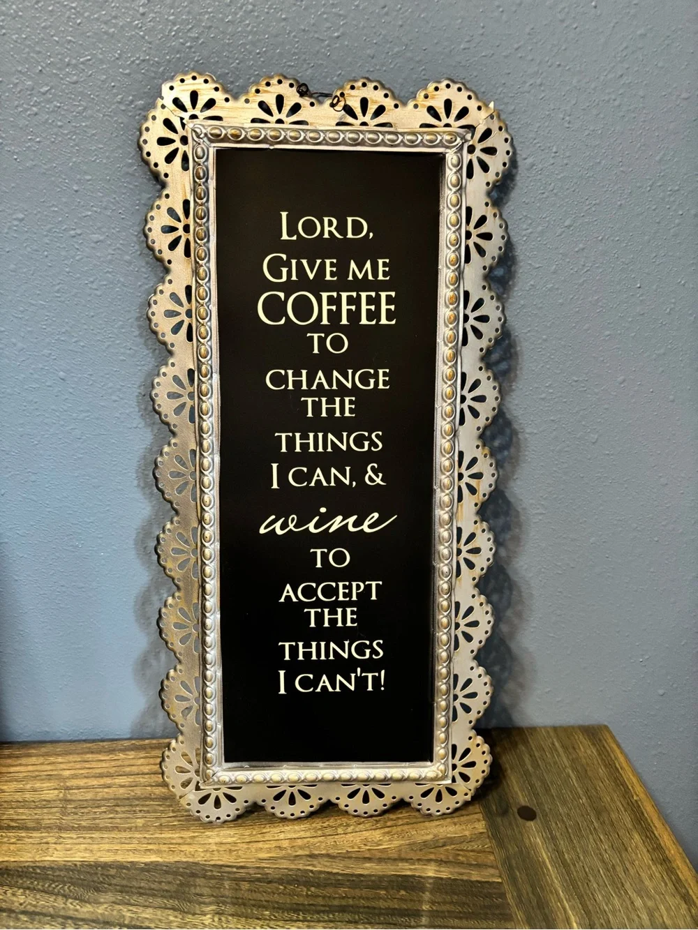 Decorative Metal ‘Coffee & Wine' Wall Plaque - Silver